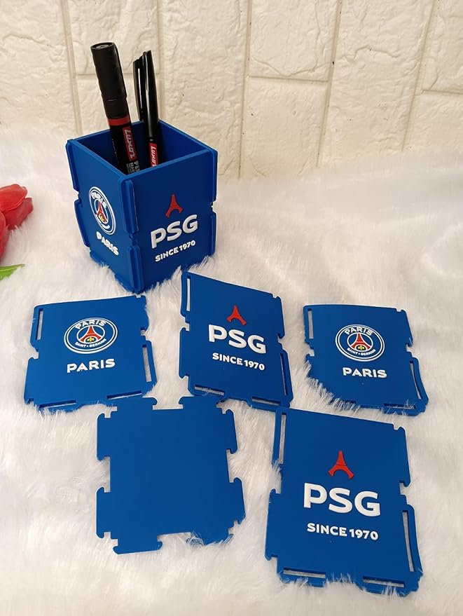 Paris Pen Holder, Football Team Pen and Pencil Holder, Foldable Silicone Rubber Organizer Square Storage Box Gifts for Fans, Size 7.x7x9 CM-copy