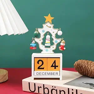 Desktop Calendar Mini Wooden Calendar Ornament Craft Gift | Christmas Tree Design Home Office Decoration | Color White