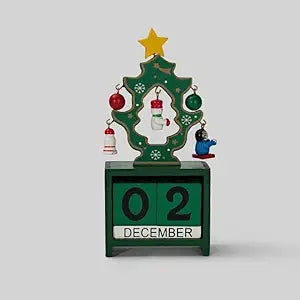 Desktop Calendar Mini Wooden Calendar Ornament Craft Gift | Christmas Tree Design Home Office Decoration (Color Green)