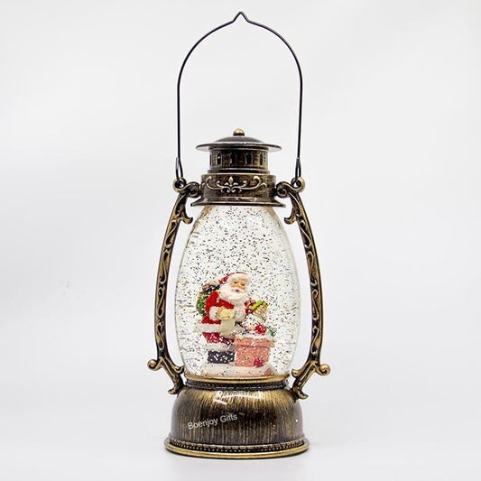 Santa with Chimney Christmas Glitter Lantern with Music, Battery & USB Powered, Christmas Home Decor and Gift, 25cm