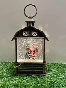 Christmas Snow Globe Lantern Spinning Water Glittering, Lighted Snow Globe Lantern for Christmas Decoration and Gifts (Santa)