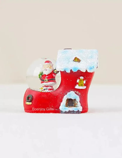 Christmas Santa Claus Snow Globe Glitter Dome Water - Festive Holiday Christmas Decoration with Santa in Shoe House Base (Only Light)