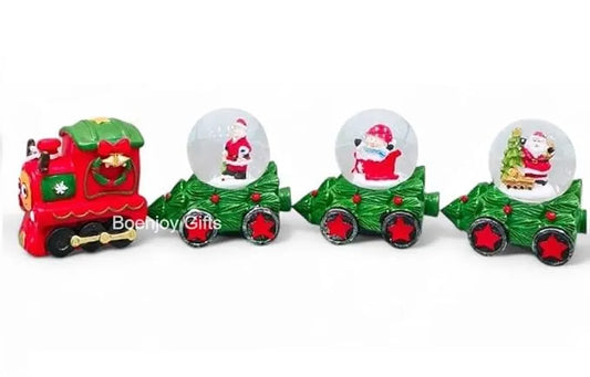 Christmas Santa Snow Globe Train Glitter Dome Water - Festive Holiday Christmas Decoration with Santa Train Green, Set of 4 (Only Light)