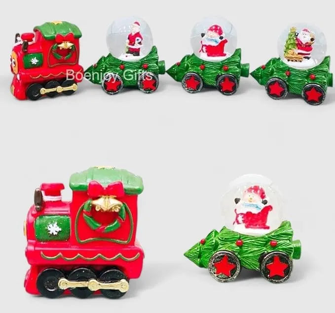 Christmas Santa Snow Globe Train Glitter Dome Water - Festive Holiday Christmas Decoration with Santa Train Green, Set of 4 (Only Light)