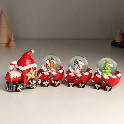 Christmas Santa Snow Globe Train Glitter Dome Water - Festive Holiday Christmas Decoration with Santa Train Red, Set of 4 (Only Light)