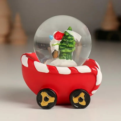 Christmas Santa Snow Globe Train Glitter Dome Water - Festive Holiday Christmas Decoration with Santa Train Red, Set of 4 (Only Light)