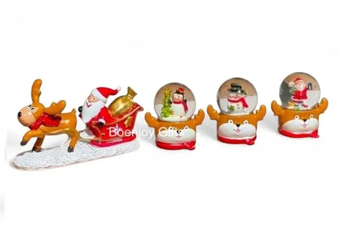 Christmas Santa Reindeer Snow Globe Train Glitter Dome Water - Festive Holiday Christmas Decoration with Santa Reindeer New Year, Set of 4 (Only Light)