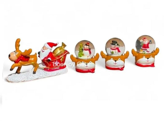 Christmas Santa Reindeer Snow Globe Train Glitter Dome Water - Festive Holiday Christmas Decoration with Santa Reindeer New Year, Set of 4 (Only Light)