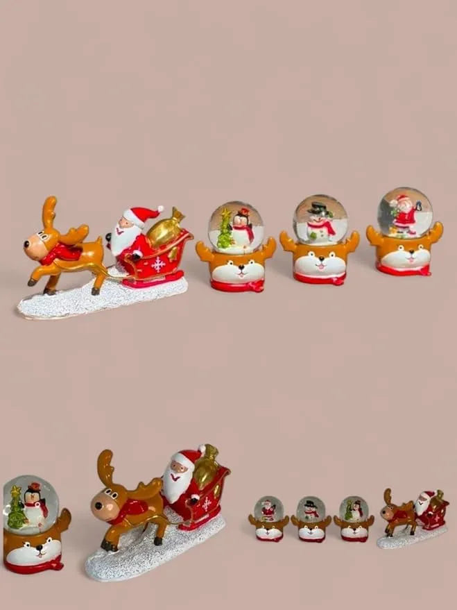 Christmas Santa Reindeer Snow Globe Train Glitter Dome Water - Festive Holiday Christmas Decoration with Santa Reindeer New Year, Set of 4 (Only Light)