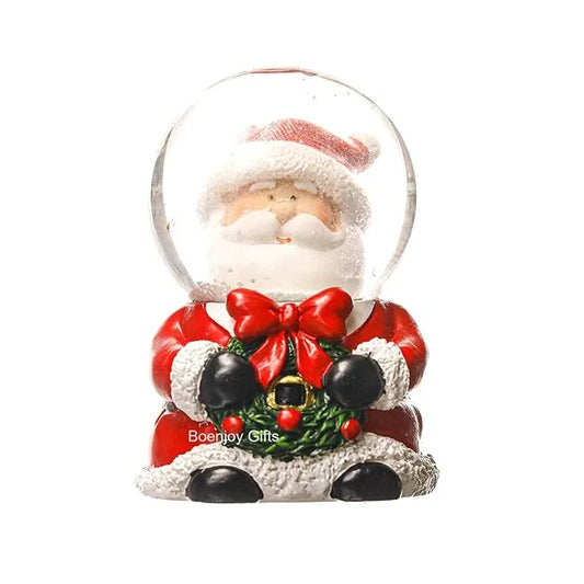 Christmas Santa Claus Snow Globe Glitter Dome Water - Festive Holiday Christmas Decoration, Santa Figurine with Wreath, (Only Light) | Size 8 cms