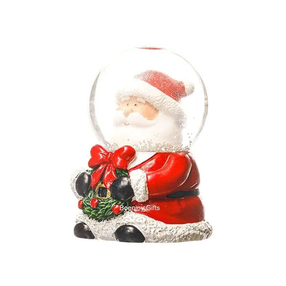 Christmas Santa Claus Snow Globe Glitter Dome Water - Festive Holiday Christmas Decoration, Santa Figurine with Wreath, (Only Light) | Size 8 cms