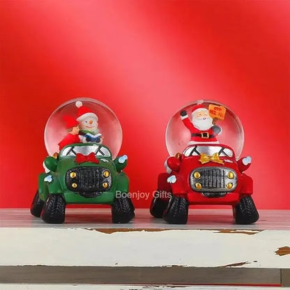 Christmas Santa Snow Globe Glitter Dome Water - Festive Holiday Christmas Decoration with Santa in Car Base, (Only Light)
