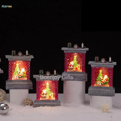 Christmas Fireplace LED Ornament with Santa and Tree Decoration – Mini Light-Up Snow Globe (12.8 cm x 9 cm x 4 cm)