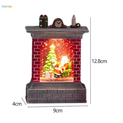 Christmas Fireplace LED Ornament with Santa and Tree Decoration – Mini Light-Up Snow Globe (12.8 cm x 9 cm x 4 cm)