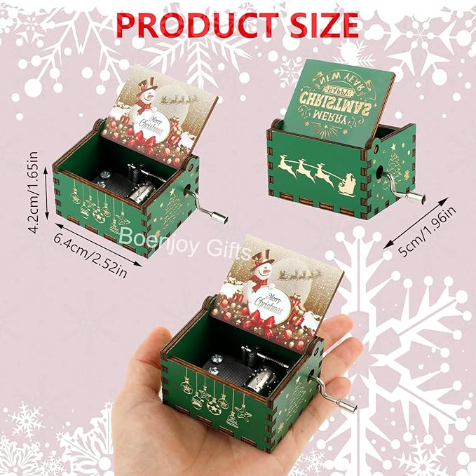 Christmas Wooden Hand Crank Music Box - Festive Merry Christmas Music Box with Vintage Design, Perfect Holiday Gift (Style C)