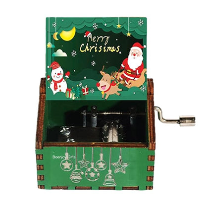 Christmas Wooden Hand Crank Music Box - Festive Merry Christmas Music Box with Vintage Design, Perfect Holiday Gift (Style A)