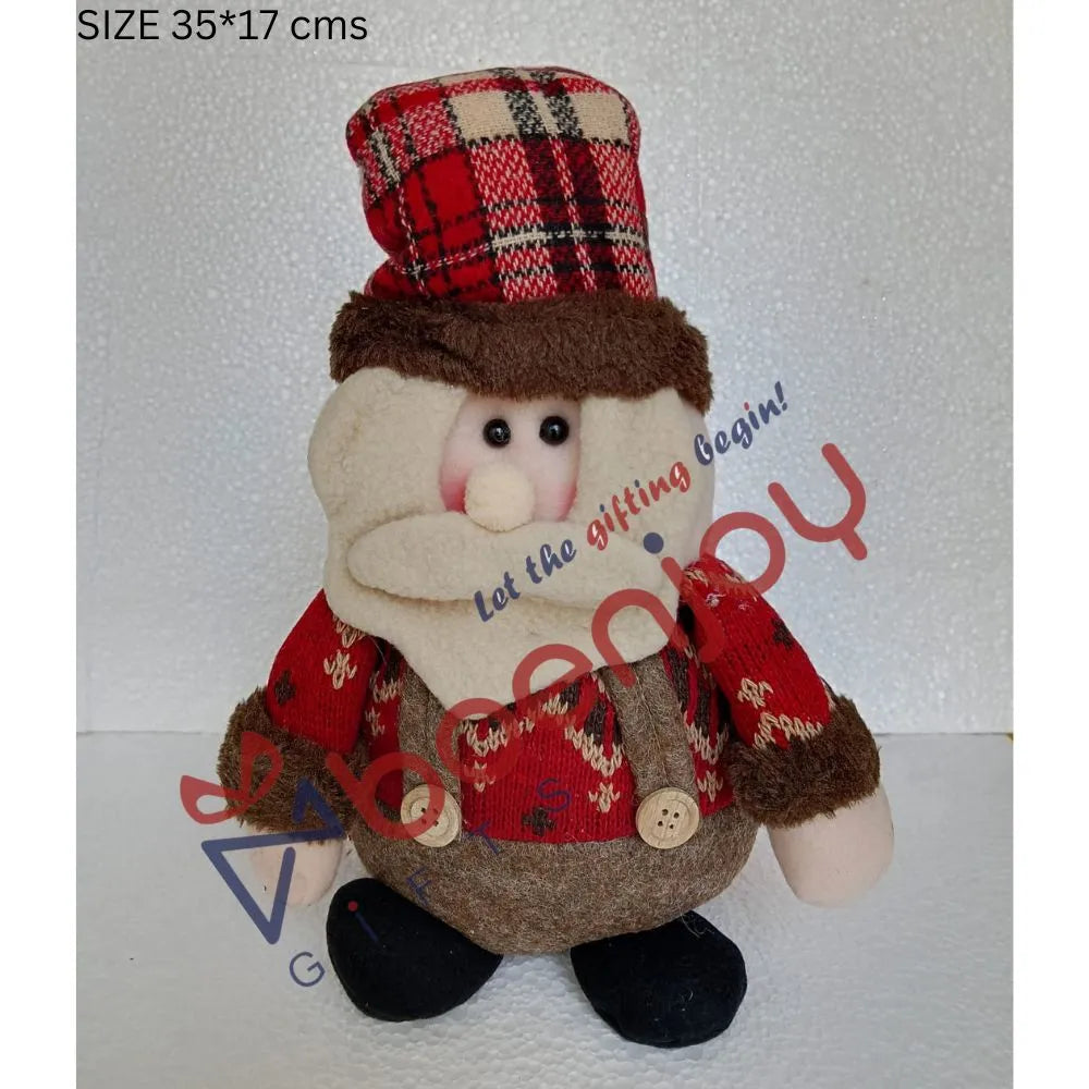 Rustic Plush Santa Christmas Decoration – Festive Tabletop Ornament with Plaid Hat & Knitted Sweater | Size 35*17 Cms