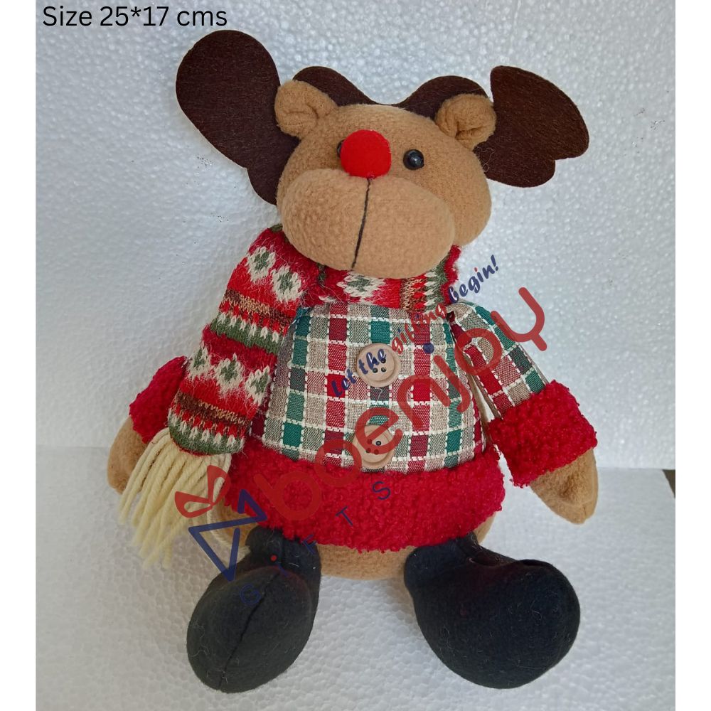 Festive Plush Reindeer Christmas Decoration – Cozy Tabletop Ornament with Knitted Sweater | Size 25*17 cms