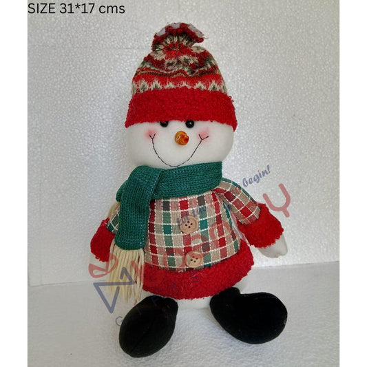 Festive Plush Snowman Christmas Decoration – Cozy Tabletop Ornament with Knitted Sweater | Size 31*17 cms