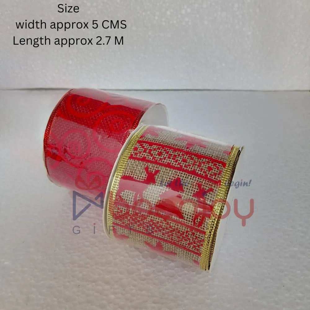 2 Pcs Roll Christmas Printed 2.5" (9 Ft) 2.5 Mtr Wired Edge Wrapping Ribbons Thin Plaid Burlap Ribbon Tartan Plaid Ribbon for Christmas Decoration DIY Craft | A