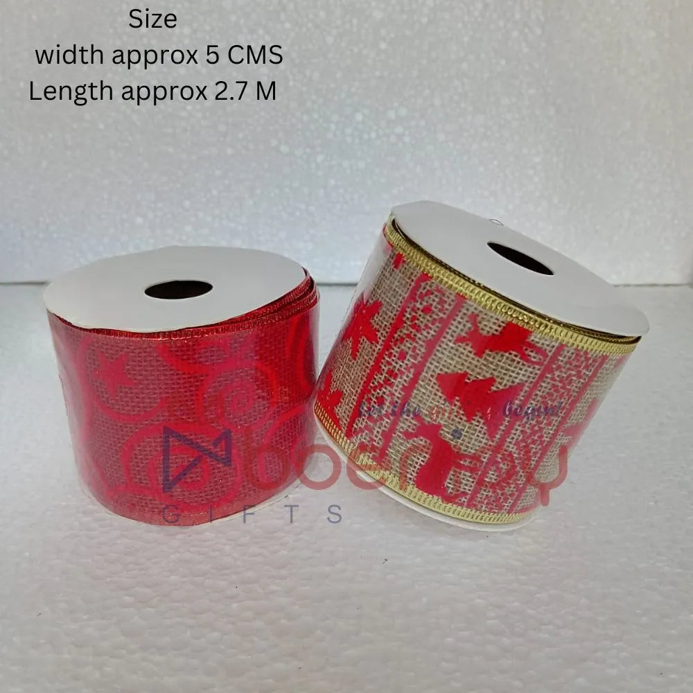 2 Pcs Roll Christmas Printed 2.5" (9 Ft) 2.5 Mtr Wired Edge Wrapping Ribbons Thin Plaid Burlap Ribbon Tartan Plaid Ribbon for Christmas Decoration DIY Craft | A