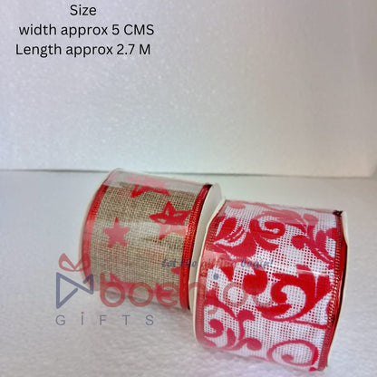 2 Pcs Roll Christmas Printed 2.5" (9 Ft) 2.5 Mtr Wired Edge Wrapping Ribbons Thin Plaid Burlap Ribbon Tartan Plaid Ribbon for Christmas Decoration DIY Craft | B