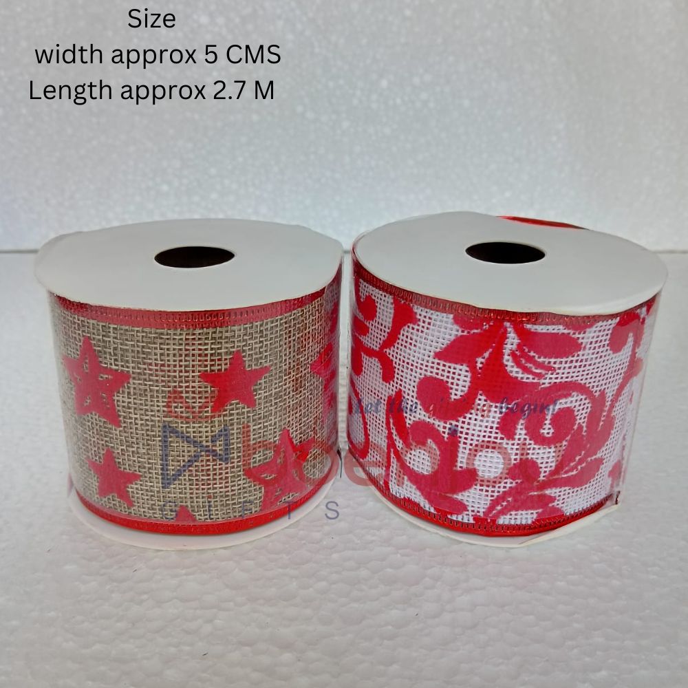 2 Pcs Roll Christmas Printed 2.5" (9 Ft) 2.5 Mtr Wired Edge Wrapping Ribbons Thin Plaid Burlap Ribbon Tartan Plaid Ribbon for Christmas Decoration DIY Craft | B