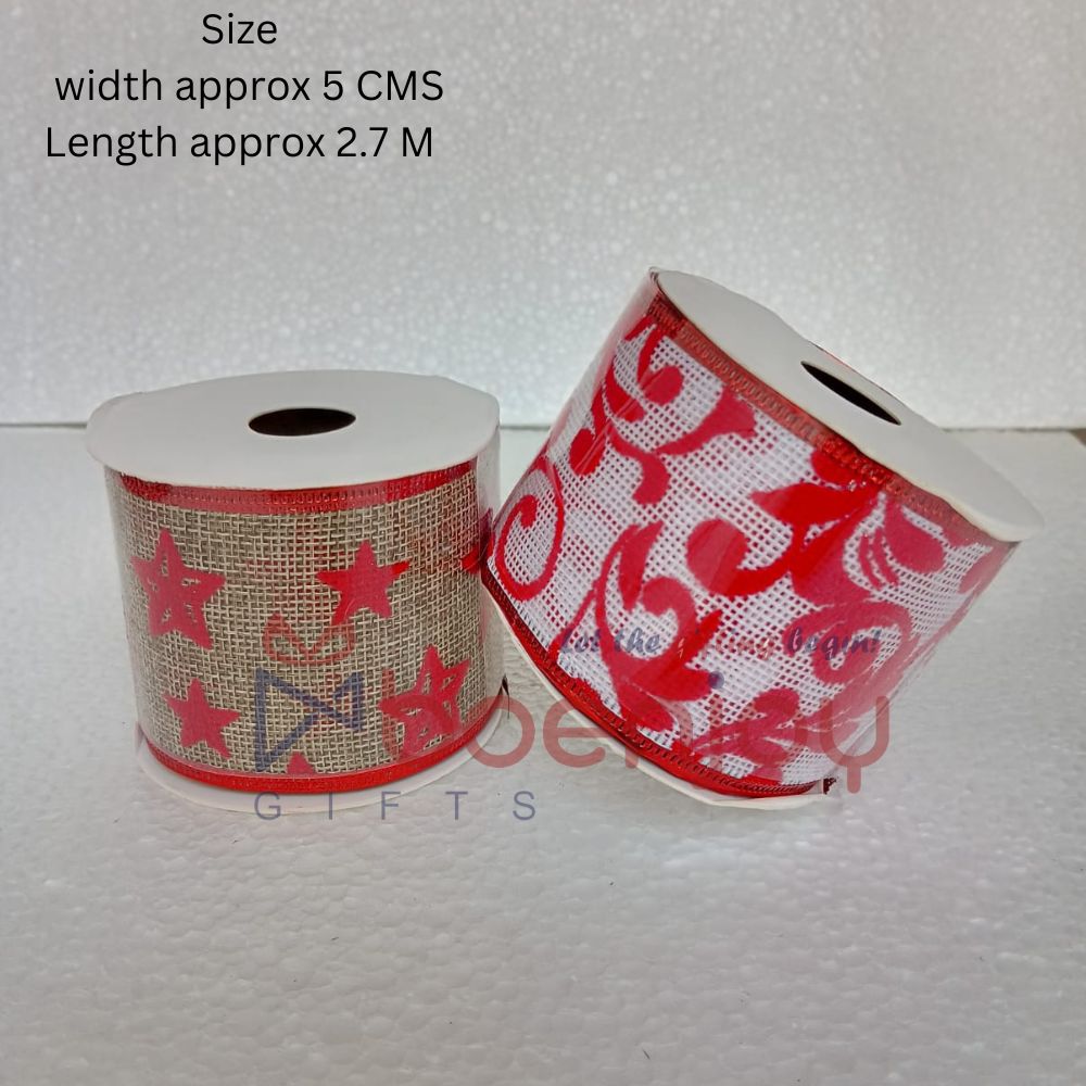 2 Pcs Roll Christmas Printed 2.5" (9 Ft) 2.5 Mtr Wired Edge Wrapping Ribbons Thin Plaid Burlap Ribbon Tartan Plaid Ribbon for Christmas Decoration DIY Craft | B