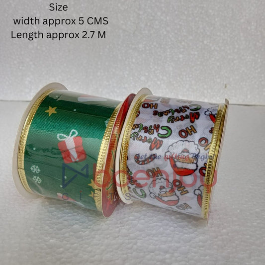 2 Pcs Roll Christmas Printed 2.5" (9 Ft) 2.5 Mtr Wired Edge Wrapping Ribbons Thin Plaid Burlap Ribbon Tartan Plaid Ribbon for Christmas Decoration DIY Craft | C