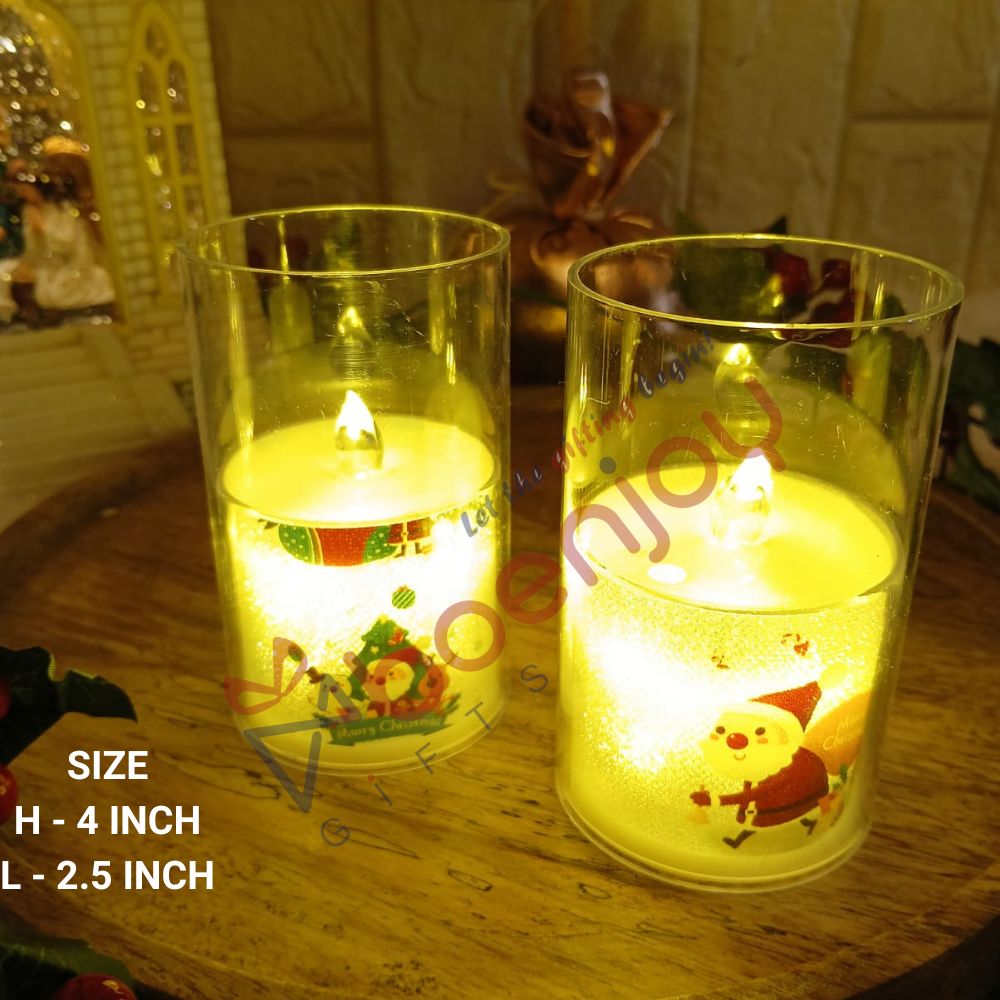 Christmas LED Glitter Candle Lamp - Festive Decoration with Santa Claus Design, Set of 2 | 10*6 cm