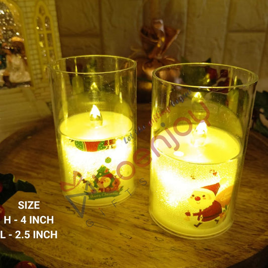 Christmas LED Glitter Candle Lamp - Festive Decoration with Santa Claus Design, Set of 2 | 10*6 cm