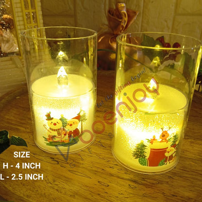 Christmas LED Glitter Candle Lamp - Festive Decoration with Santa Claus Design, Set of 2 | 10*6 cm