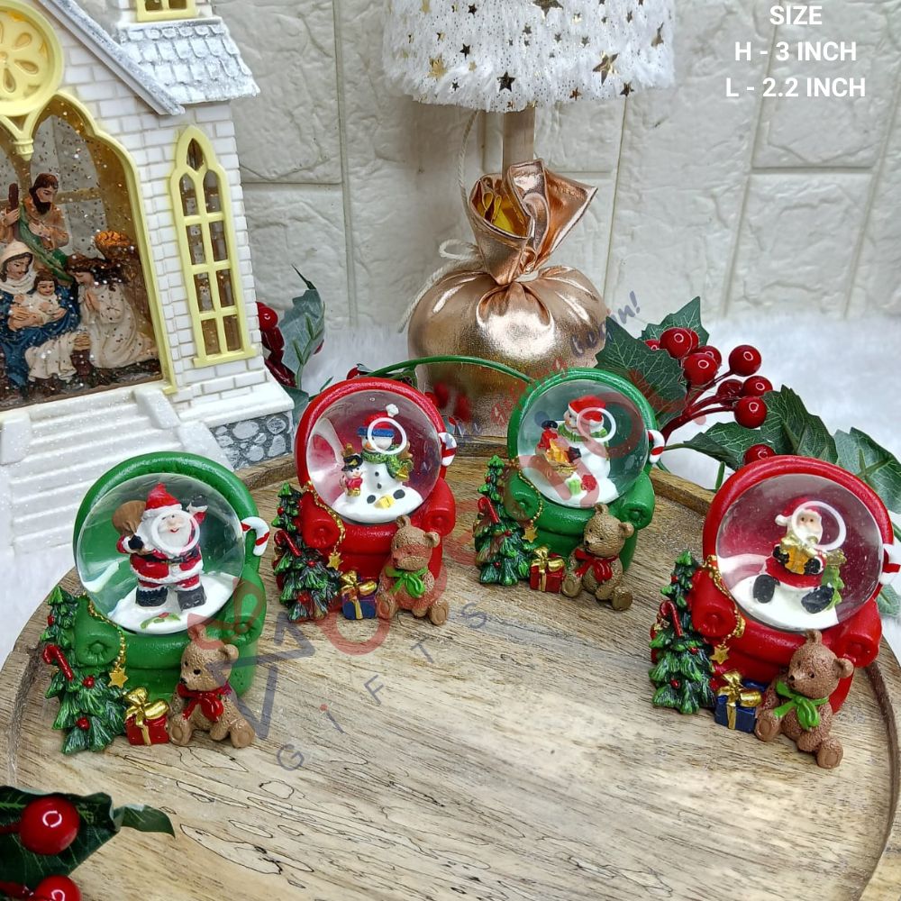 Christmas Santa Claus Snow Globe Glitter Dome Water Christmas Decoration with Santa in Sofa Base, Size Approx 8 cm (No Music or Light)