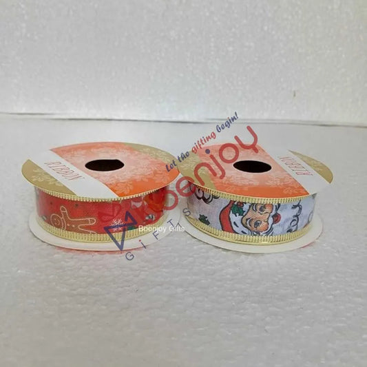Christmas Printed Ribbon Gift Wrapping Christmas Ribbon for Christmas Tree, Christmas Decoration 2 pcs (Color B, 2.5 Metre)