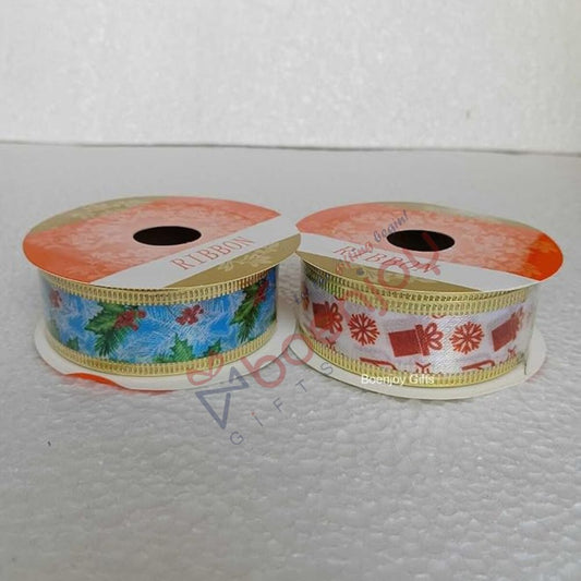 Christmas Printed Ribbon Gift Wrapping Christmas Ribbon for Christmas Tree, Christmas Decoration 2 pcs (Color A, 2.5 Metre)