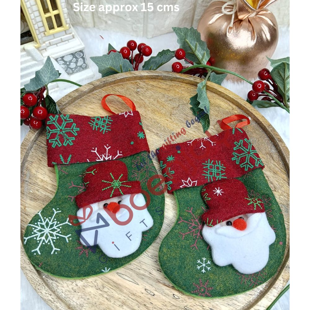 Christmas Stocking Gift Bag, Large Size, Santa Claus Gift Candy Socks, Hanging Ornament for Christmas Eve | Size Approx 15cm ( Set of 2)