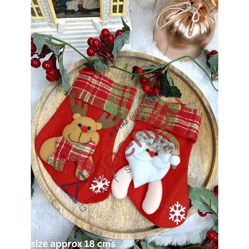 Christmas Stocking Gift Bag, Large Size, Santa Claus Gift Candy Socks, Hanging Ornament for Christmas Eve | Size Approx 18cm ( Set of 2)