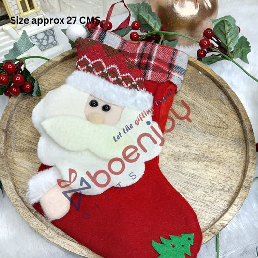 Christmas Stocking Gift Bag, Large Size, Santa Claus Gift Candy Socks, Hanging Ornament for Christmas Eve | Size Approx 27cm