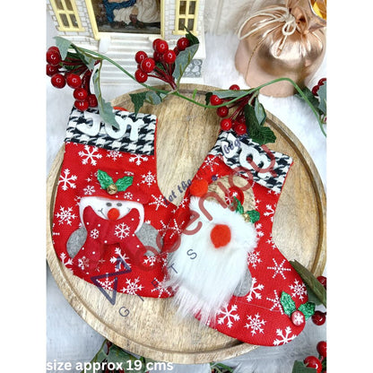 Christmas Stocking Gift Bag, Large Size, Santa Claus Gift Candy Socks, Hanging Ornament for Christmas Eve | Size Approx 19cm ( Set of 2)