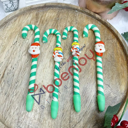 Festive Candy Cane-Themed Black Gel Pen Set of 4 | Christmas Stationery