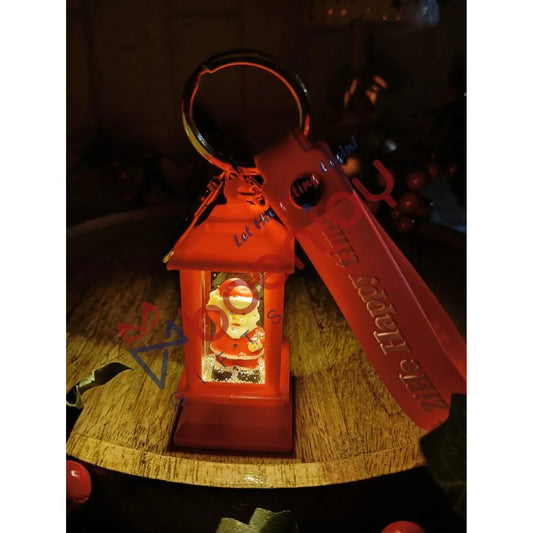 Festive Christmas Lantern Keychain with Santa Claus