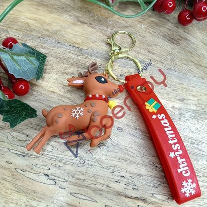 Christmas Deer Keychain with Loop and Hook Key Chain Bag/Hanging Keyring Suitable for Bag Charm, Car Keychain