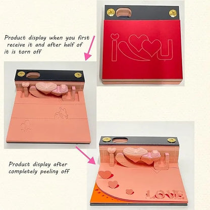 I Love You-Themed 3D Sticky Notes Set with Pen Holder – 150 Pieces, Decorative Stationery for Office and Home, Unique Gift