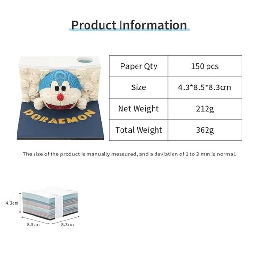 Doraemon-Themed 3D Sticky Notes Set with Pen Holder – 150 Pieces, Decorative Stationery for Office and Home, Unique Gift for Doraemon Fans