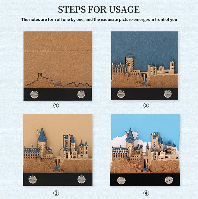 Harry Potter 3D Memo Pad Paper Art Castle, Foldable Standable Note Paper Notepad Non-Stick Sticky Note | 100 Sheets | Size Approx 8-9 CM