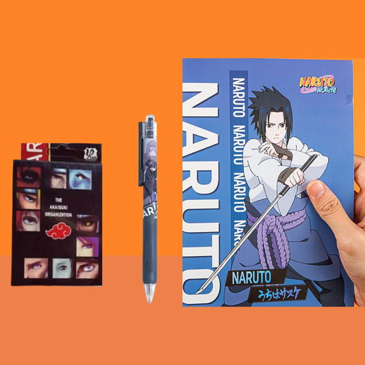 Naruto Gift Set - B5 Sasuke Notebook, Akatsuki Playing Cards & Itachi Pen