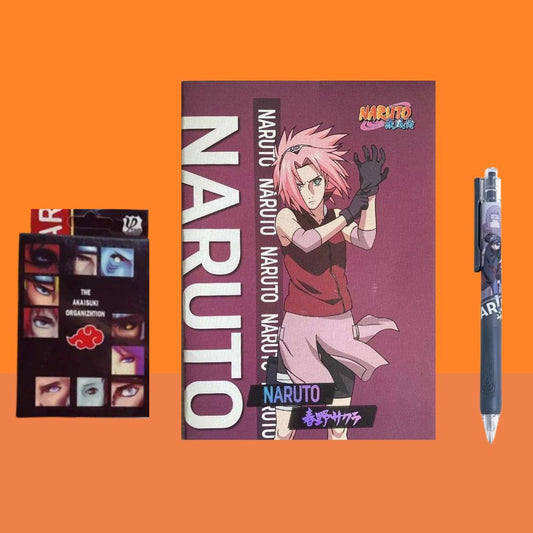 Naruto Gift Set - B5 Sakura Notebook, Akatsuki Playing Cards & Itachi Pen