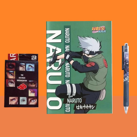 Naruto Gift Set - B5 Kakashi Notebook, Akatsuki Playing Cards & Itachi Pen