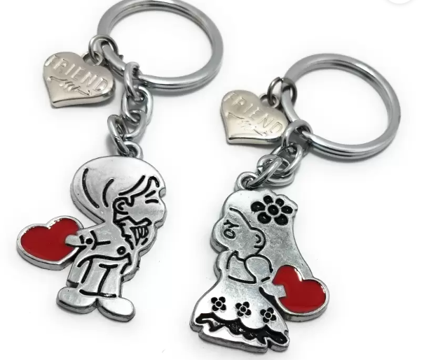 Friends with Red Heart (Set of 2) Silver Metal Key Chain | Friendship Keychains for Best Friends