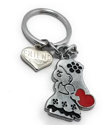 Friends with Red Heart (Set of 2) Silver Metal Key Chain | Friendship Keychains for Best Friends